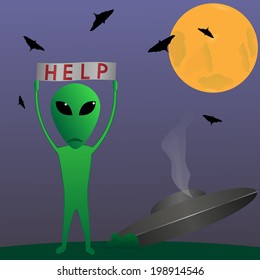 Crashed unidentified flying object. Humanoid needs help.
