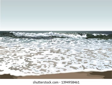 Crashing Wave Rushing Over The Beach and a Swirling Bluish Grey Sea vector