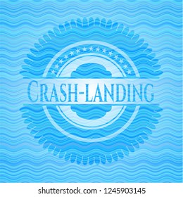 Crash-landing light blue water wave style badge.