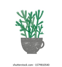 Crassula Hobbit houseplant flat vector illustration. Succulent plant in trendy ceramic pot isolated on white background. Evergreen botanical house decoration element. Domestic decorative greenery.