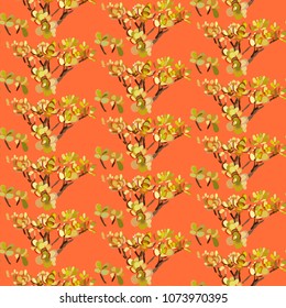 Crassula ovata hand drawn. Colorfu Floral seamless pattern vector illustration. Textile print, wrapping paper, scrapbook.