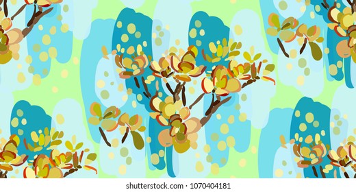 Crassula ovata hand drawn. Colorful Floral seamless pattern vector illustration. Textile print, wrapping paper, scrapbook.