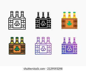 Crate beer bottle clover icon set with line, outline, flat, filled, glyph, color, gradient. Editable stroke and pixel perfect. Can be used for digital product, presentation, print design and more.