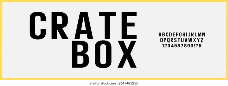 CRATE BOX. Modern condensed rounded font. alphabet and number Logo creative font, type, technology, movie, digital, music, movie. Font and illustration in vector format.