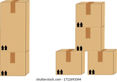 crate boxes eight on wooden pallet, wood pallet with cardboard box in factory warehouse storage, flat style warehouse cardboard parcel boxes stack, packaging cargo, 3d boxes brown isolated on white