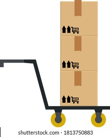 crate boxes on wooden pallet, wood pallet with cardboard box in factory warehouse storage, flat style warehouse cardboard parcel boxes stack, packaging cargo. 3d boxes brown isolated on white