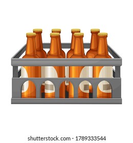 Crate with Glass Labeled Beer Bottles Vector Illustration