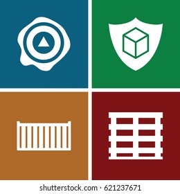 Crate icons set. set of 4 crate filled icons such as cargo box, arrow up