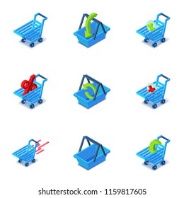 Crate icons set. Isometric set of 9 crate vector icons for web isolated on white background