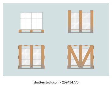 Crate mounted on a pallet. Vector illustration. EPS 10. Opacity