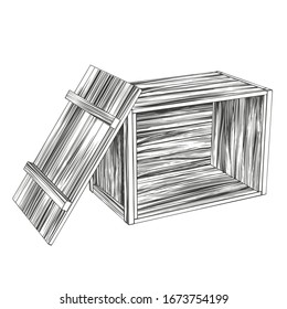 crate, open wooden box, parcel hand drawn vector illustration realistic sketch