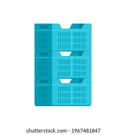 Crate Stack Cartoon Vector. Free Space For Text. Blue Crate Vector.