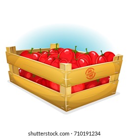 Crate With Tomatoes/
Illustration of a cartoon wood crate with a set of summer organic red tomatoes