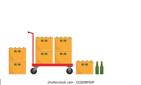 Crate vector. free space for text. wallpaper. Bottle in crate. cart vector. Crate beer on cart.