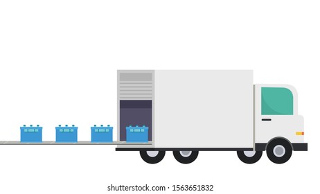 Crate vector. Water crate. Bottle in crate. truck vector. Conveyor belt.