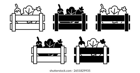 Cajón de iconos de verduras Simple Granja Ilustraciones de productos frescos Diseño de Vector