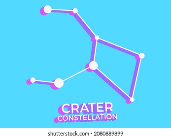 Crater constellation 3d symbol. Constellation icon in isometric style on blue background. Cluster of stars and galaxies. Vector illustration