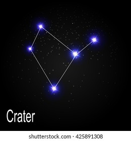 Crater Constellation with Beautiful Bright Stars on the Background of Cosmic Sky Vector Illustration EPS10