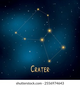 Crater constellation in the night sky: star map illustration and astronomical diagram.