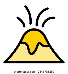 Vector de contorno del icono de explosión del cráter. Fuego de lava. Color plano de erupción volcánica