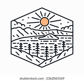 Crater Lake National Park Oregon in mono line art vector