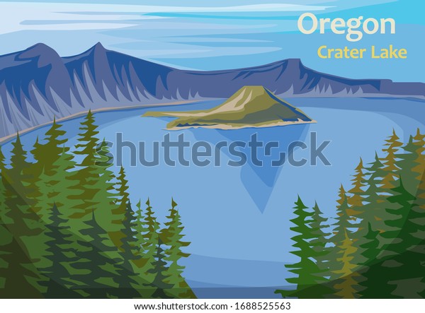 Crater Lake, crater lake in\
south-central Oregon in the western United State, vector\
illustration