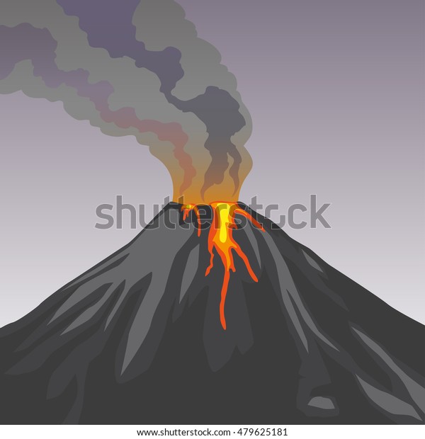 火口山火山の熱い自然噴火 グレイの火山 ベクターイラスト のベクター画像素材 ロイヤリティフリー