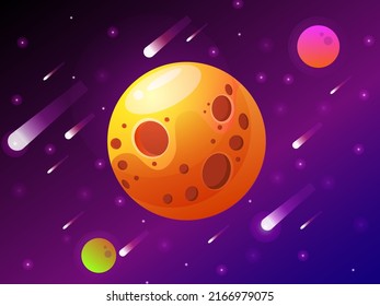 Crater planet in space. Vector planet illustration. Space image on background, banner, poster.