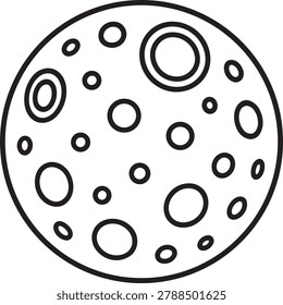 Cratered moon surface thin line vector icon for lunar exploration night sky and natural satellite astronomy