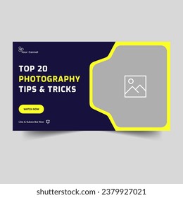 Crative photography tips video thumbnail banner design, collage video cover, fully editable vector eps 10 file format