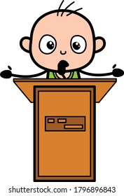 Cratoon Bald Boy Giving a Speech Character Design Illustration