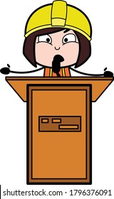 Cratoon Lady Engineer Giving a Speech Character Design Illustration
