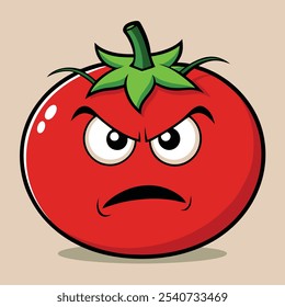 A Cratoon Tomato with angry face, Tomato, Vegetable, Agriculture, Red Tomato, Expression, Kawaii, plant