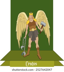 Cratos dios de la fuerza aislado ilustración Vector, mitología griega