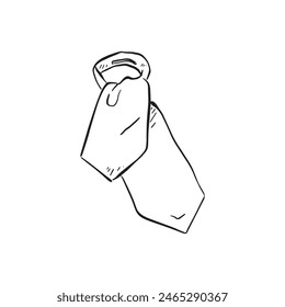 Cravat en dibujo de línea en blanco y negro. Dibujado a mano en un estilo esquemático.