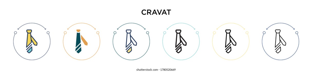Cravat icon in filled, thin line, outline and stroke style. Vector illustration of two colored and black cravat vector icons designs can be used for mobile, ui, web