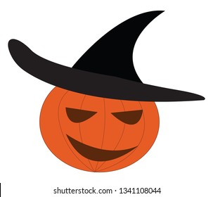 A craved pumpkin with witch hat is part of halloween decoration vector color drawing or illustration 