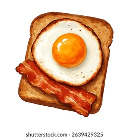 A crave-worthy composition of fried egg, crispy bacon, and golden toast  perfect for breakfast branding, cafe menu design, editorial layouts, and retro food illustration projects.