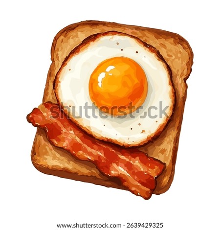 A crave-worthy composition of fried egg, crispy bacon, and golden toast  perfect for breakfast branding, cafe menu design, editorial layouts, and retro food illustration projects.