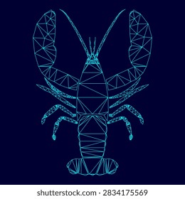 Craw fish low poly triangulation triangulated polygonal electric cyan blue vibrant aqua neon color vector illustration image outline contour line