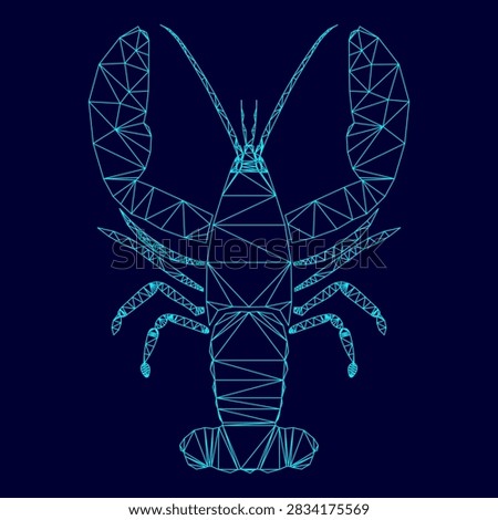Craw fish low poly triangulation triangulated polygonal electric cyan blue vibrant aqua neon color vector illustration image outline contour line