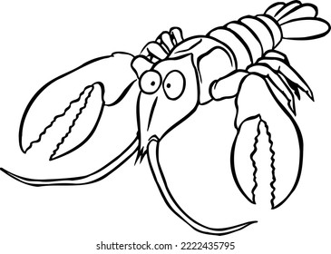 Crawfish Black and White Cartoon Vector Illustration