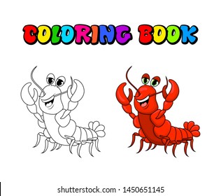 crawfish coloring book cartoon cute character illustration isolated on white background