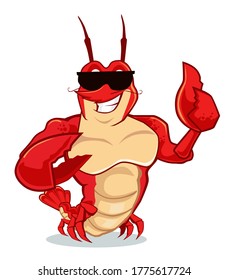 Crawfish Cute Mascot Cartoon In Vector