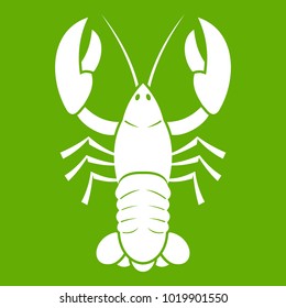 Crawfish icon white isolated on green background. Vector illustration