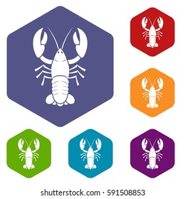 Crawfish icons set rhombus in different colors isolated on white background