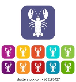 Crawfish icons set vector illustration in flat style in colors red, blue, green, and other