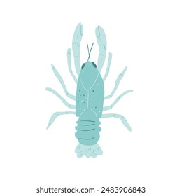 Crawfish isolated on white background. Marine animal and underwater crustacean. Vector hand drawn illustration.