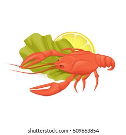 Crawfish with lemon slice jsolated on white