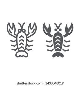 Crawfish line and glyph icon, sea and food, lobster sign, vector graphics, a linear pattern on a white background, eps 10.